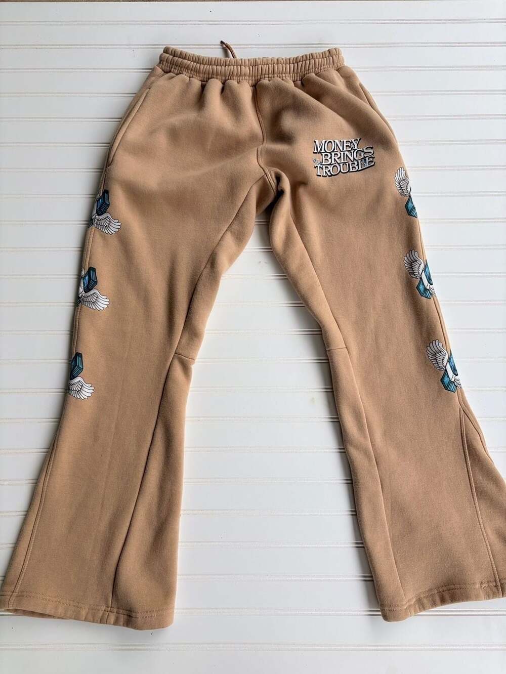 Fashion Nova Men Money Brings Trouble Eagles Flare Sweatpants Tan